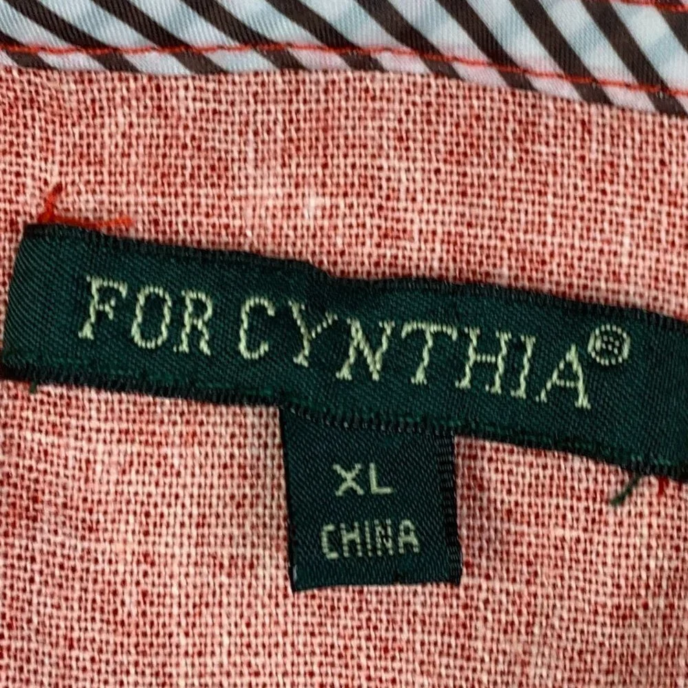 For Cynthia Floral Hi-Lo Linen/Viscose Blend Hooded Zip Front Vest Women's SZ XL